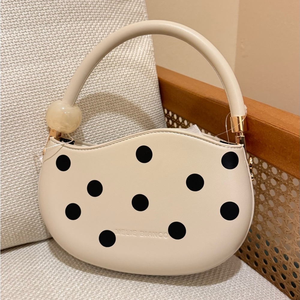 Melie Bianco Jennie Cream and Black Polka Dot Mini Handbag / Crossbody